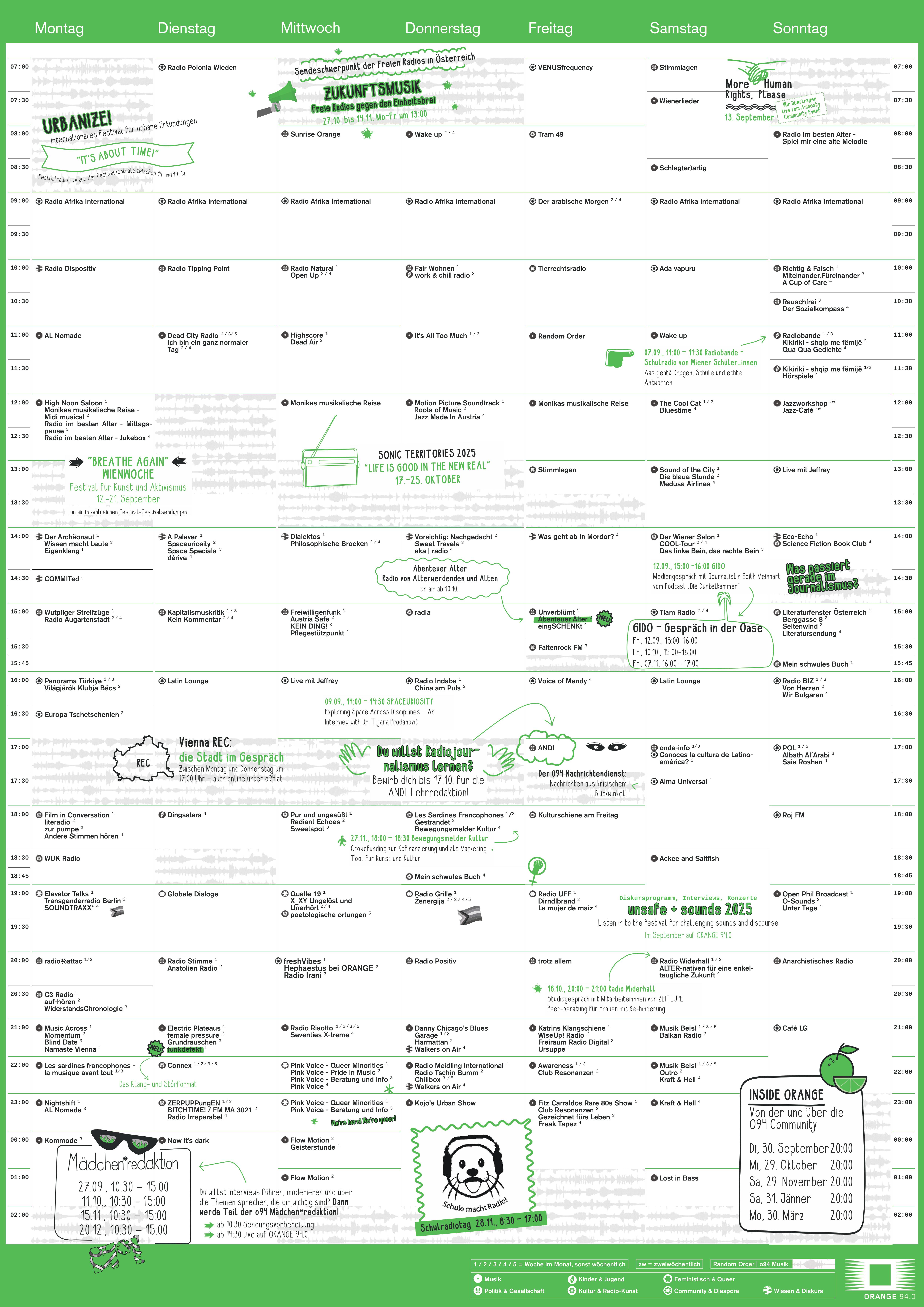 Radio ORANGE 94.0 Wochen- und Monatsprogrammplan